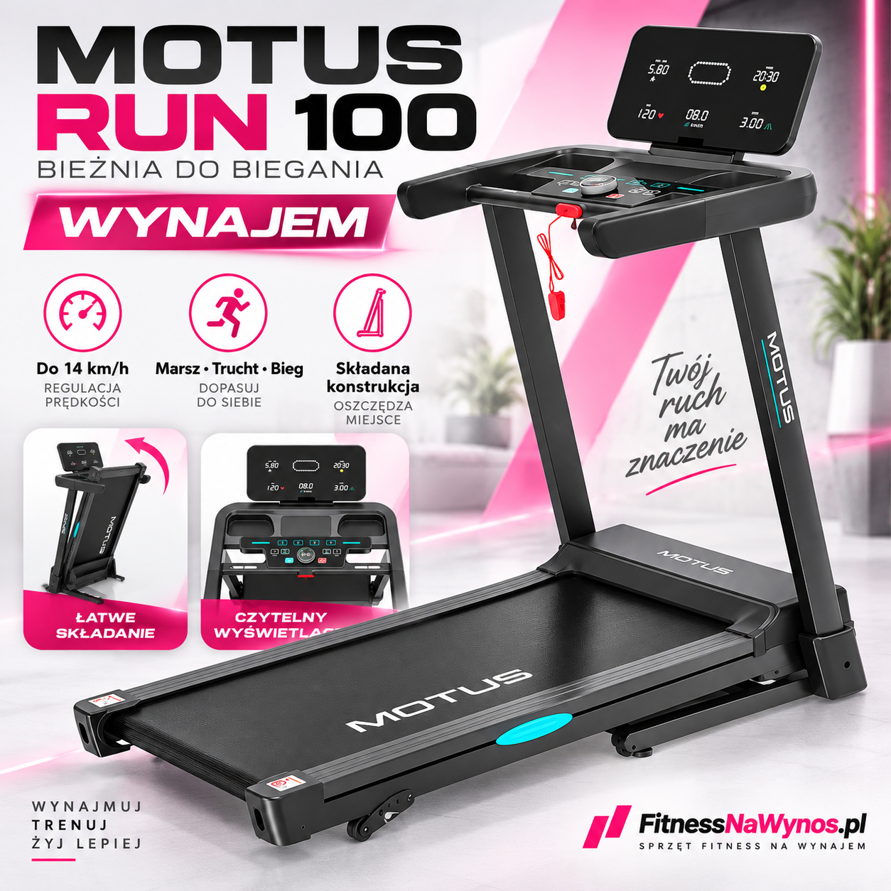 MOTUS RUN 100 – bieżnia elektryczna do biegania na wynajem